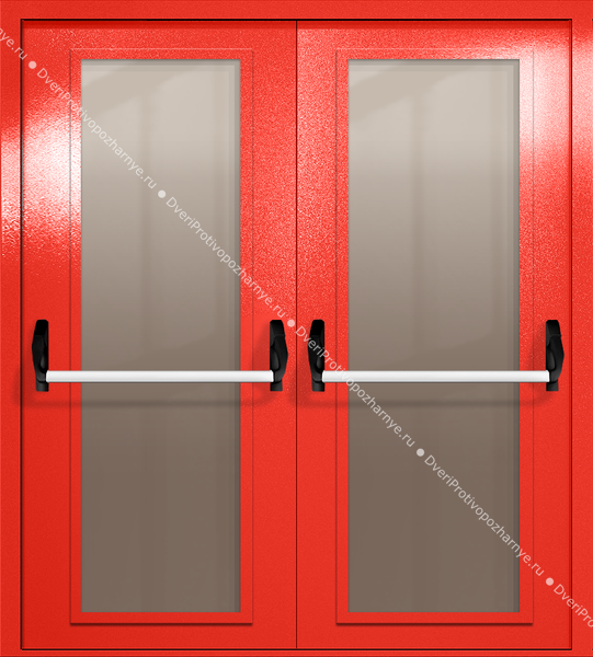 Двупольная дверь eiw-60 с максимальными стеклами и ручками «антипаника» (цвет красный RAL 3020)