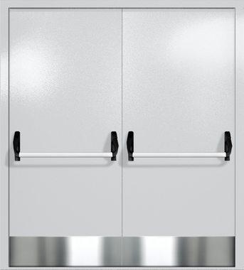 Двупольная глухая дверь ei-60 с отбойниками и ручками «антипаника» (цвет светло-серый RAL 7047) Двупольная глухая дверь ei-60 с отбойниками и ручками «антипаника» (цвет светло-серый RAL 7047)