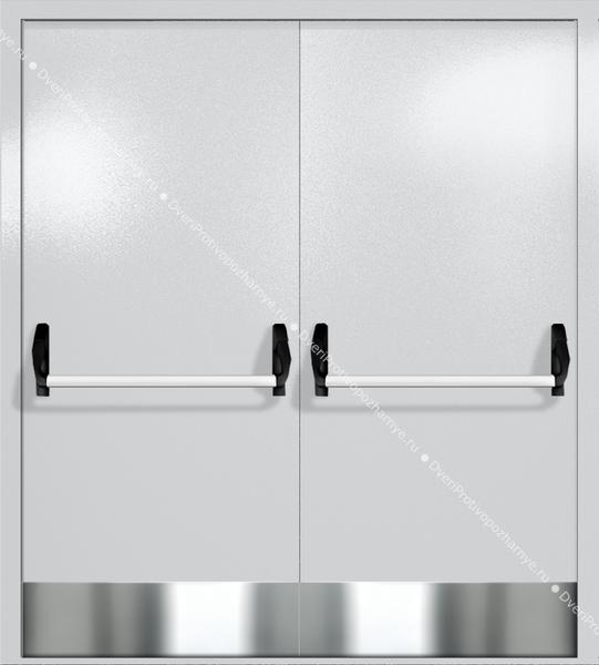 Двупольная глухая дверь ei-60 с отбойниками и ручками «антипаника» (цвет светло-серый RAL 7047)