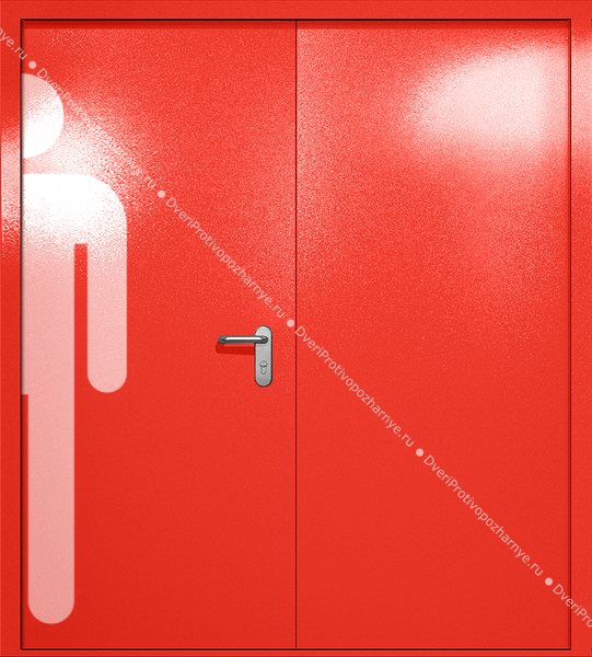 Двупольная глухая дверь ei-60 с обозначением санузла (цвет красный RAL 3020)