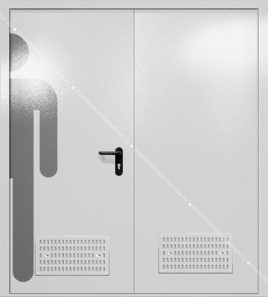 Двупольная глухая дверь ei-60 с обозначением санузла и вентиляцией (цвет светло-серый RAL 7047) Двупольная глухая дверь ei-60 с обозначением санузла и вентиляцией (цвет светло-серый RAL 7047)