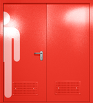 Двупольная глухая дверь ei-60 с обозначением санузла и вентиляцией (цвет красный RAL 3020)