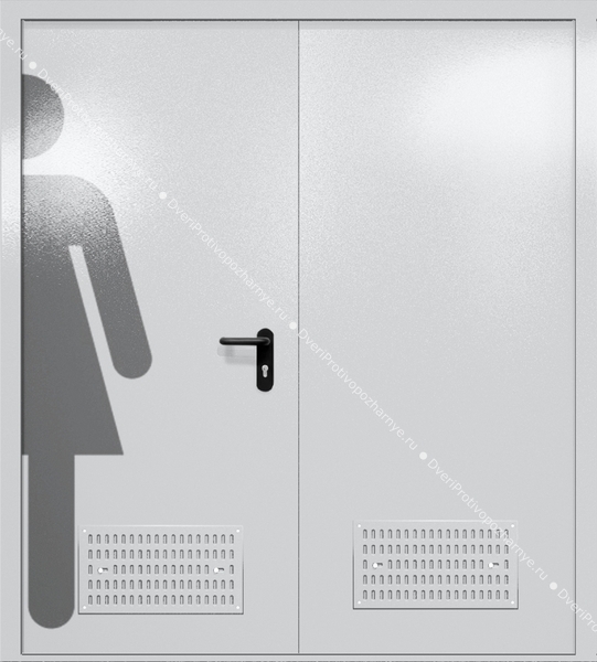 Двупольная глухая дверь ei-60 с обозначением санузла и вентиляцией (цвет светло-серый RAL 7047) Двупольная глухая дверь ei-60 с обозначением санузла и вентиляцией (цвет светло-серый RAL 7047)