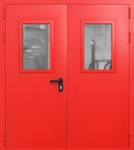 Двупольная дверь ei-60 со стеклами 600x400 (цвет красный RAL 3020)