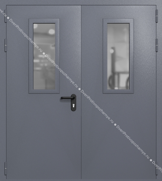 Двупольная дверь ei-60 со стеклами 700x300 (цвет темно-серый RAL 7015)