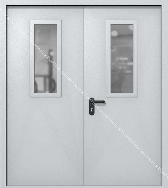 Двупольная дверь ei-60 со стеклами 700x300 (цвет светло-серый RAL 7047) Двупольная дверь ei-60 со стеклами 700x300 (цвет светло-серый RAL 7047)