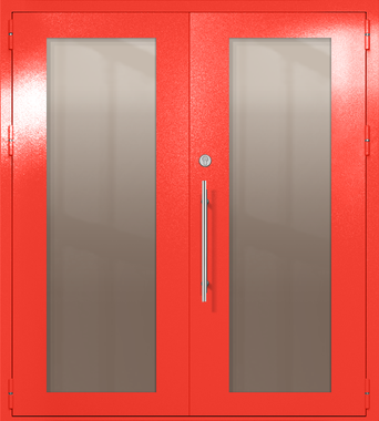 Двупольная техническая дверь с максимальными стеклами (цвет красный RAL 3020)