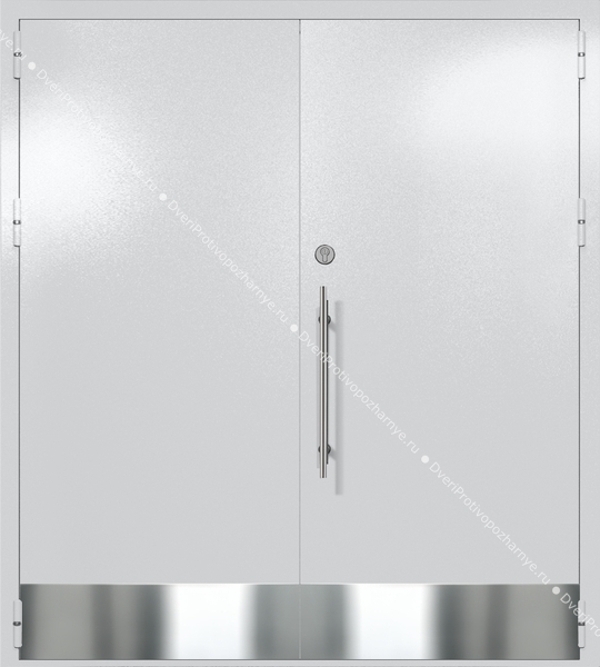Двупольная глухая техническая дверь с отбойниками (цвет светло-серый RAL 7047)