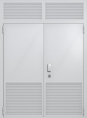 Двупольная глухая техническая дверь с верхней вставкой и вентиляцией (цвет светло-серый RAL 7047)