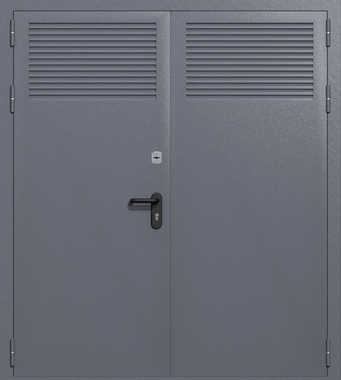 Двупольная глухая техническая дверь с вентиляцией (цвет темно-серый RAL 7015) Двупольная глухая техническая дверь с вентиляцией (цвет темно-серый RAL 7015)