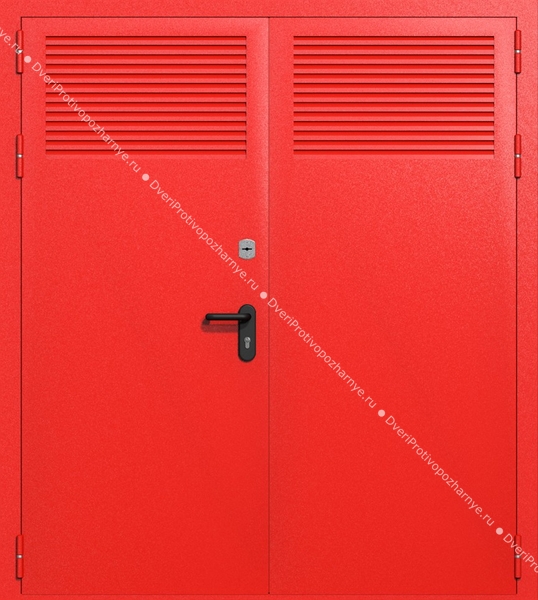 Двупольная глухая техническая дверь с вентиляцией (цвет красный RAL 3020) Двупольная глухая техническая дверь с вентиляцией (цвет красный RAL 3020)