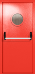 Однопольная дверь ei-60 с круглым стеклом и ручкой «антипаника» (цвет красный RAL 3020)