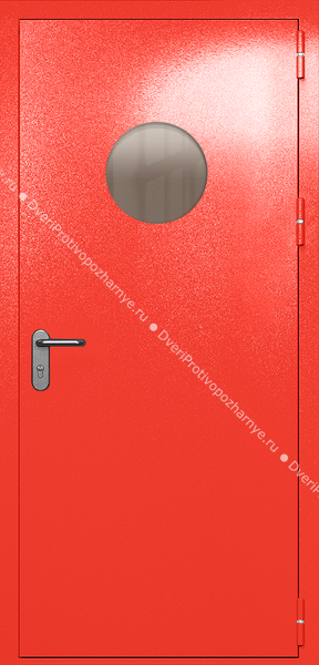 Однопольная дверь ei-60 с круглым стеклом (цвет красный RAL 3020)