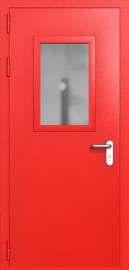 Однопольная дверь ei-60 со стеклом 600x400 и ручками хром (цвет красный RAL 3020) Однопольная дверь ei-60 со стеклом 600x400 и ручками хром (цвет красный RAL 3020)