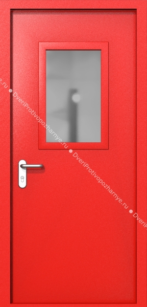 Однопольная дверь ei-60 со стеклом 600x400 и ручками хром (цвет красный RAL 3020) Однопольная дверь ei-60 со стеклом 600x400 и ручками хром (цвет красный RAL 3020)