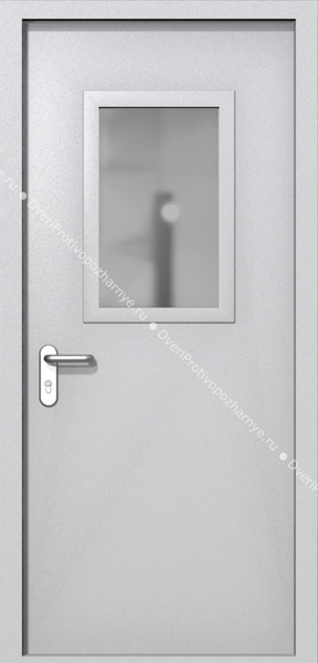 Однопольная дверь ei-60 со стеклом 600x400 и ручками хром (цвет светло-серый RAL 7047) Однопольная дверь ei-60 со стеклом 600x400 и ручками хром (цвет светло-серый RAL 7047)
