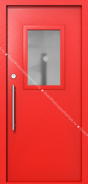 Однопольная техническая дверь со стеклом 600x400 (цвет красный RAL 3020) Однопольная техническая дверь со стеклом 600x400 (цвет красный RAL 3020)