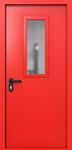 Однопольная дверь ei-60 со стеклом 700x300 (цвет красный RAL 3020)