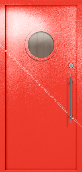 Однопольная техническая дверь с круглым стеклом (цвет красный RAL 3020)