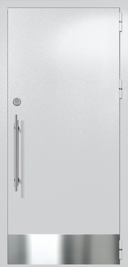 Однопольная глухая техническая дверь с отбойником (цвет светло-серый RAL 7047) Однопольная глухая техническая дверь с отбойником (цвет светло-серый RAL 7047)