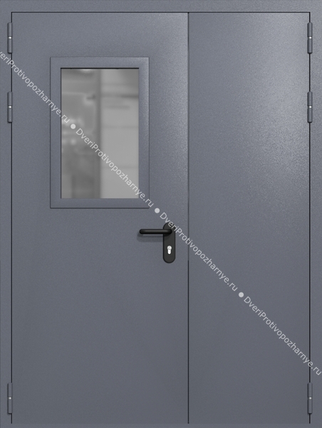 Полуторапольная дверь ei-60 со стеклом 600x400 (цвет темно-серый RAL 7015)