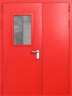 Полуторапольная дверь ei-60 со стеклом 600x400 и ручками хром (цвет красный RAL 3020) Полуторапольная дверь ei-60 со стеклом 600x400 и ручками хром (цвет красный RAL 3020)