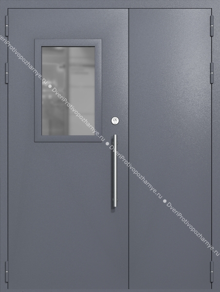 Полуторапольная техническая дверь со стеклом 600x400 (цвет темно-серый RAL 7015)