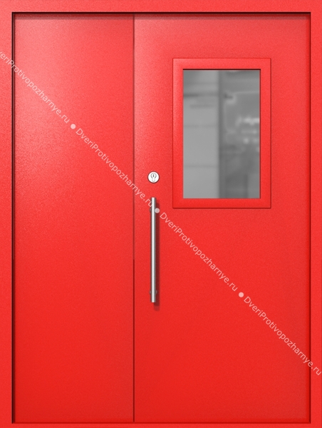 Полуторапольная техническая дверь со стеклом 600x400 (цвет красный RAL 3020) Полуторапольная техническая дверь со стеклом 600x400 (цвет красный RAL 3020)