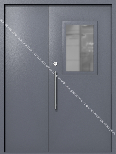 Полуторапольная техническая дверь со стеклом 600x400 (цвет темно-серый RAL 7015)