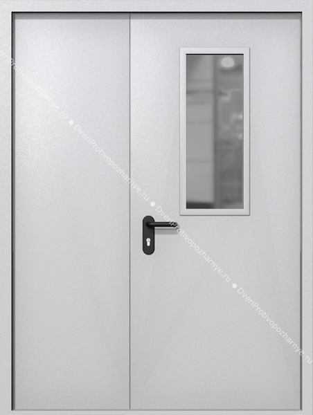 Полуторапольная дверь ei-60 со стеклом 700x300 (цвет светло-серый RAL 7047)