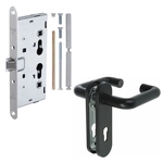 Двупольная дверь ei-60 с круглыми стеклами и ручками «антипаника» (цвет красный RAL 3020)