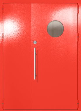 Полуторапольная техническая дверь с круглым стеклом (цвет красный RAL 3020) Полуторапольная техническая дверь с круглым стеклом (цвет красный RAL 3020)