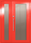 Полуторапольная техническая дверь с максимальными стеклами (цвет красный RAL 3020)