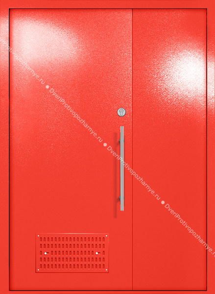 Полуторапольная глухая техническая дверь с вентиляцией (цвет красный RAL 3020)