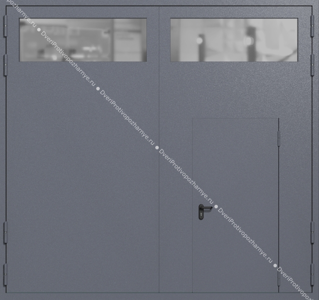 Распашные крупногабаритные ворота ei-60 с остеклением и калиткой (цвет темно-серый RAL 7015)