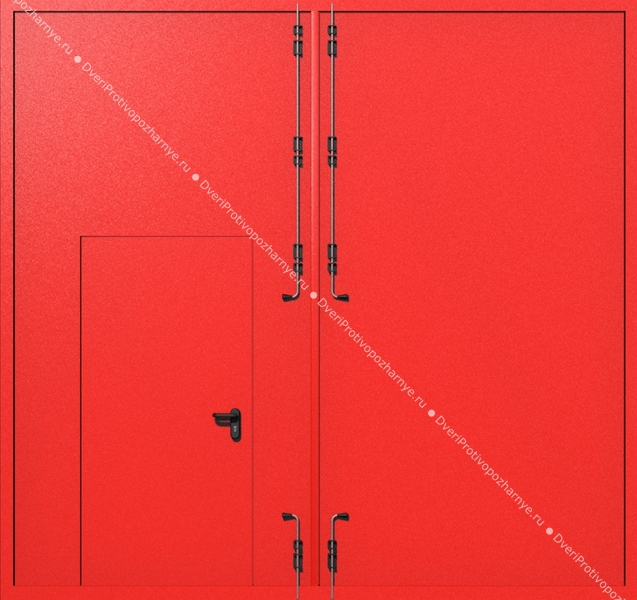 Распашные крупногабаритные ворота ei-60 с калиткой (цвет красный RAL 3020)